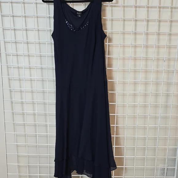 SLNY Navy Long 2 Piece Tank Dress And Long Sleeve Jacket with Sequin Detail 18 - Picture 6 of 10